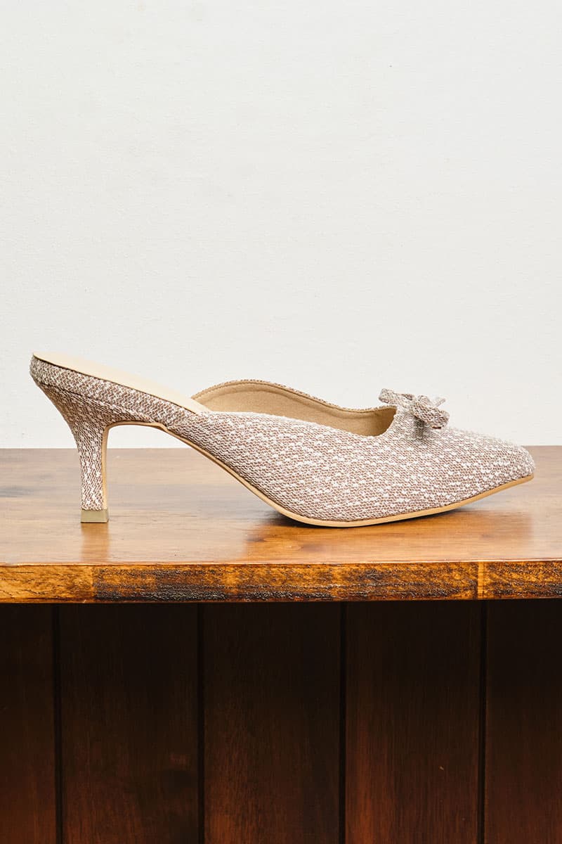 Caley Glitter Mule Heels - Pink Bark Lace - Image 1