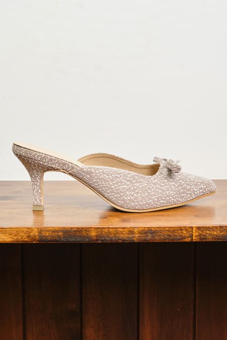 Caley Glitter Mule Heels - Pink Bark Lace