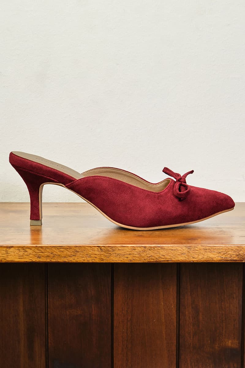 Caley Suede Mule Heels - Deep Wine - Image 1