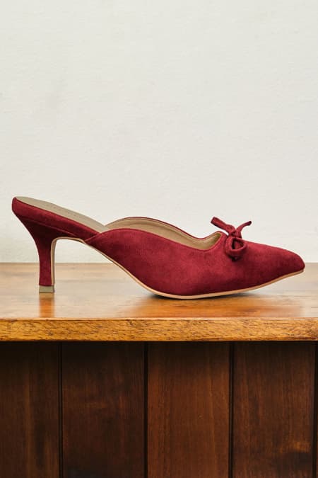Caley Suede Mule Heels - Deep Wine
