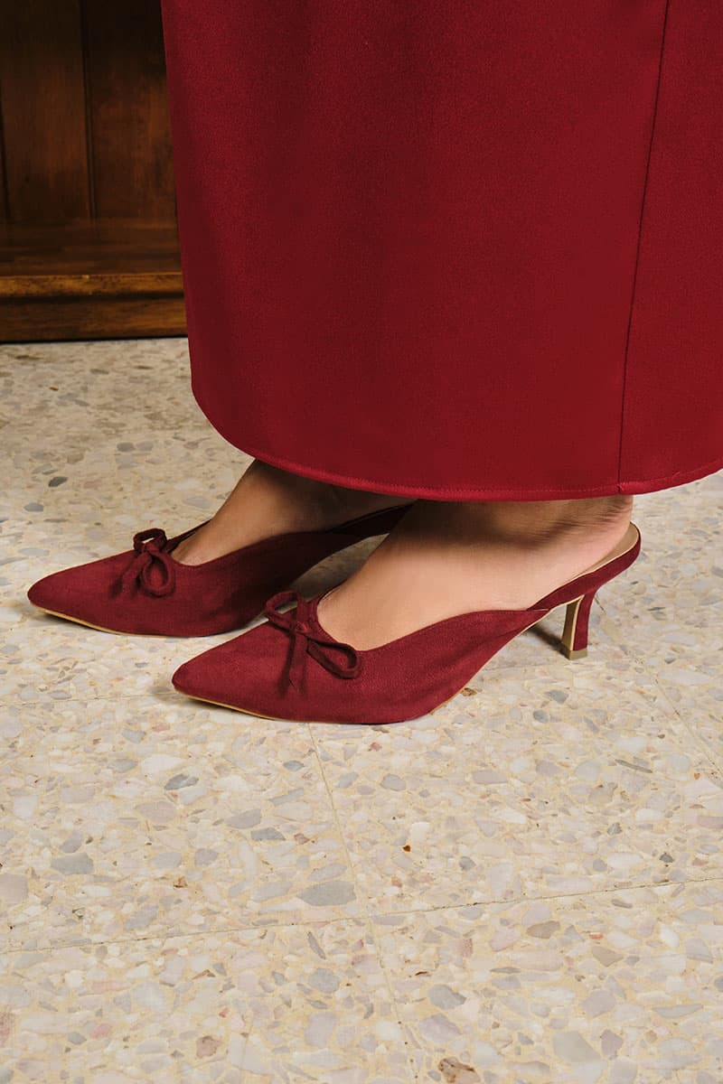 Caley Suede Mule Heels - Deep Wine - Image 3