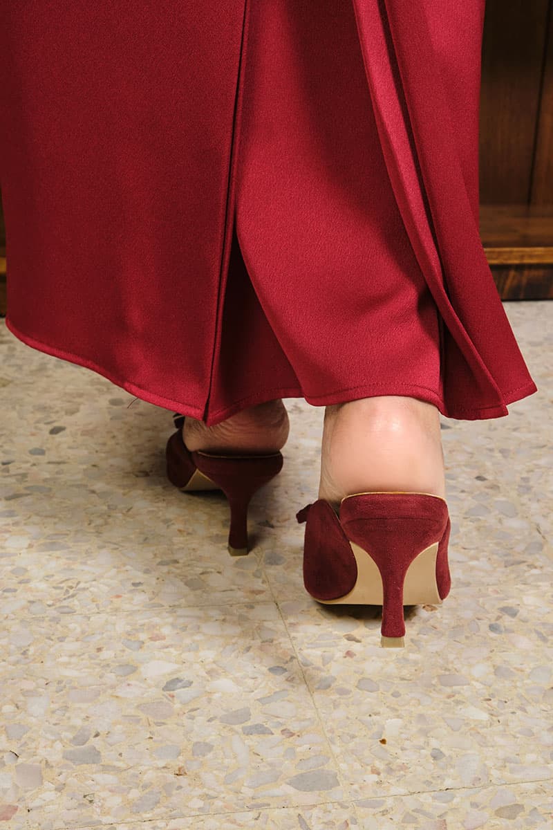 Caley Suede Mule Heels - Deep Wine - Image 4