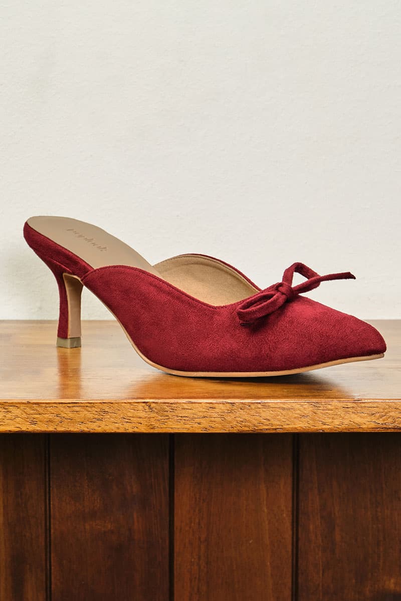 Caley Suede Mule Heels - Deep Wine - Image 5