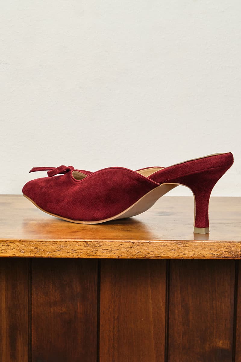 Caley Suede Mule Heels - Deep Wine - Image 6