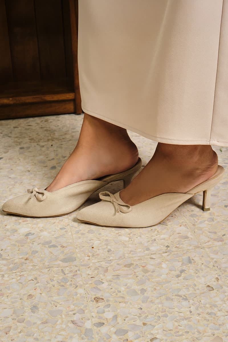 Caley Suede Mule Heels - Pale Oak - Image 3