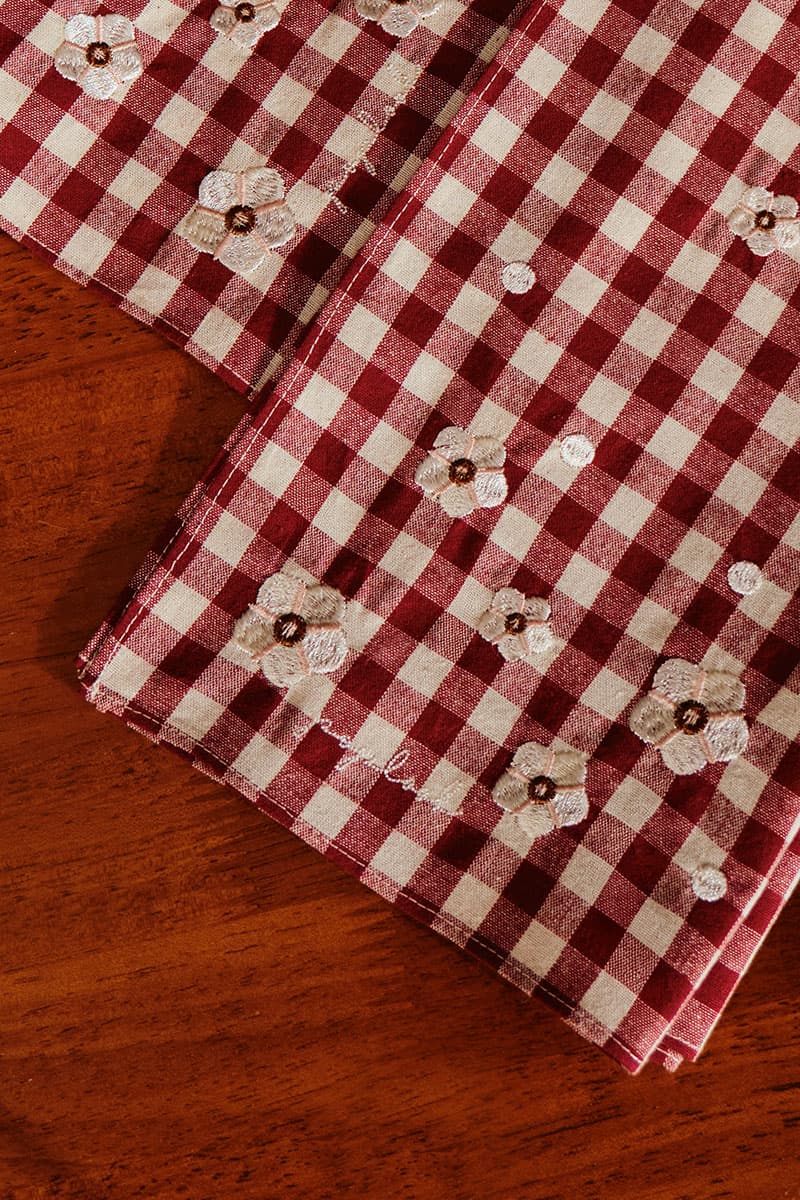 Orson Embroidered Napkin Set - Maroon Check - Image 2