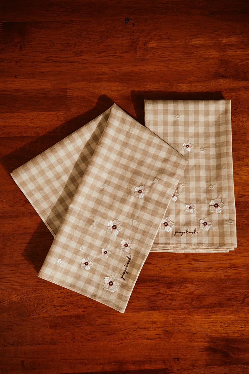 Orson Embroidered Napkin Set - Khaki Check - Image 1