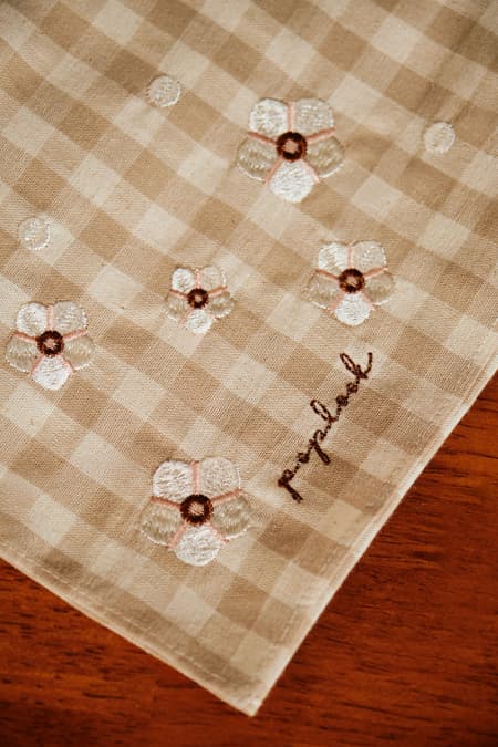 Orson Embroidered Napkin Set - Khaki Check