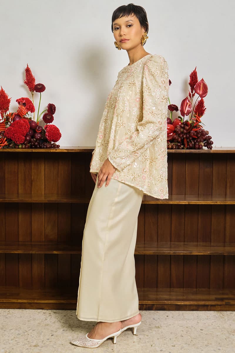 COTTON Qasurinda Blouse & Skirt - Champagne - Image 3