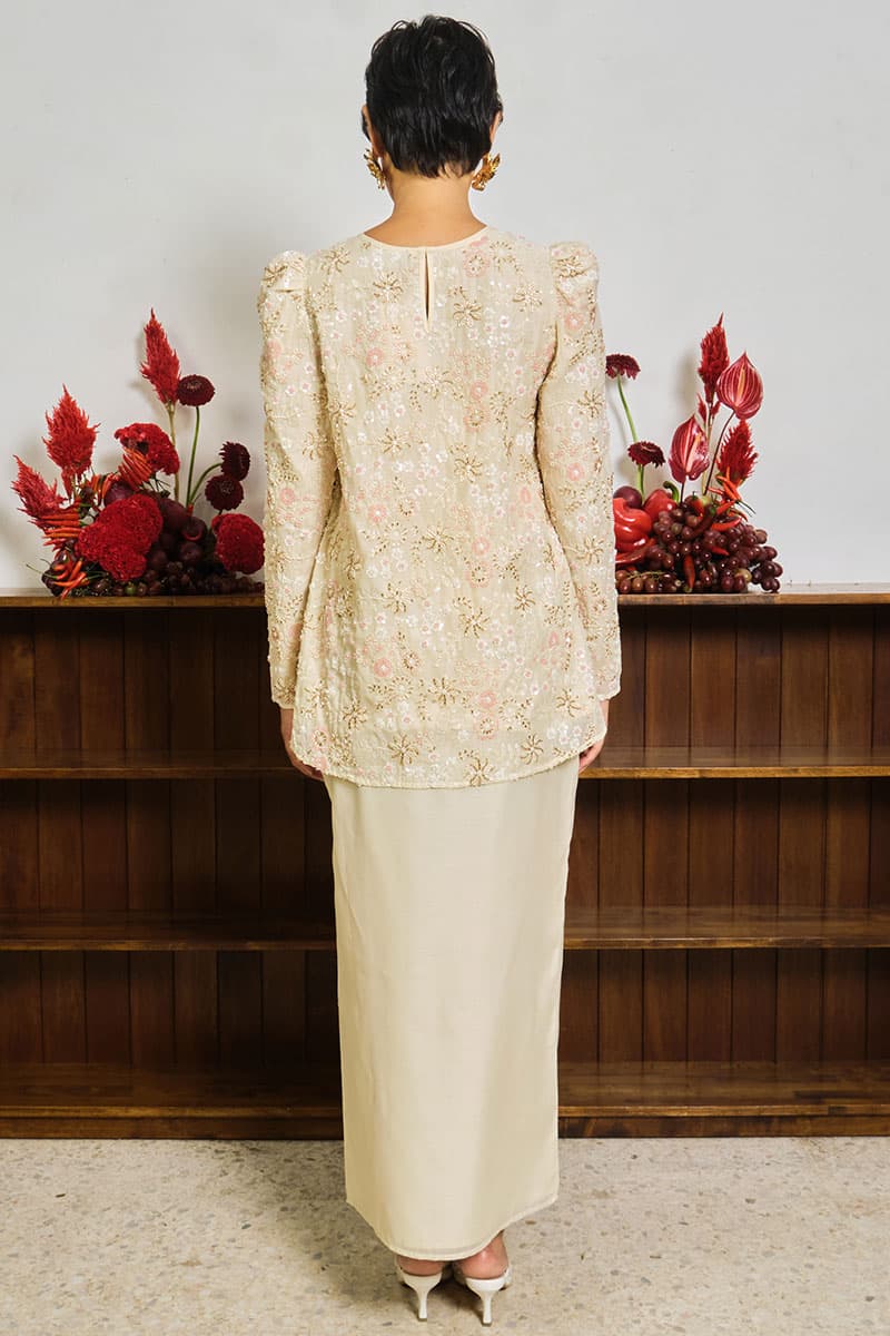 PRE-ORDER COTTON Qasurinda Blouse & Skirt - Champagne - Image 4