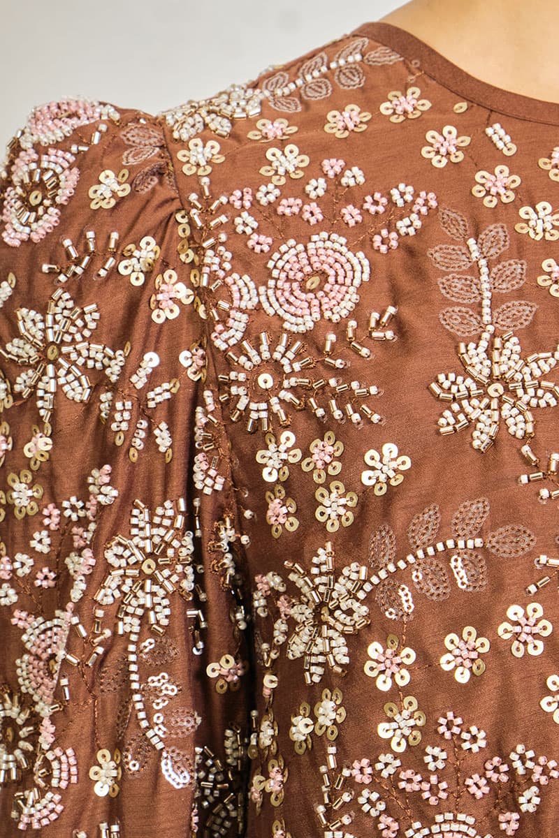 COTTON Qasurinda Blouse & Skirt - Rustic Brown - Image 5