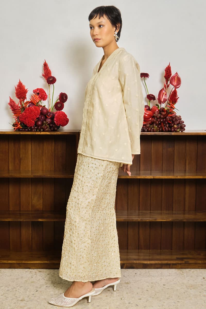 COTTON Ranindra Blouse & Skirt - Champagne - Image 3