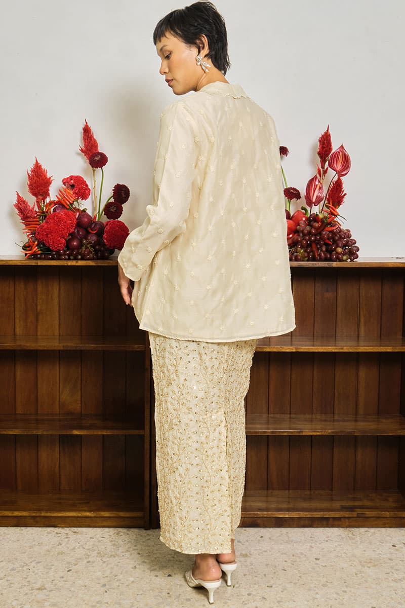 COTTON Ranindra Blouse & Skirt - Champagne - Image 4