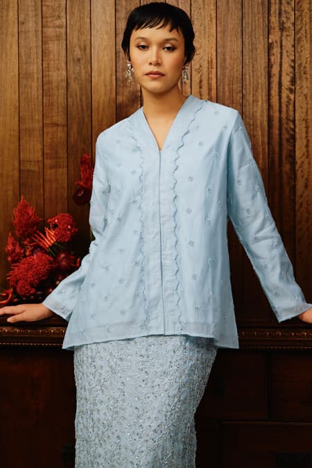 COTTON Ranindra Blouse & Skirt - Powder Blue