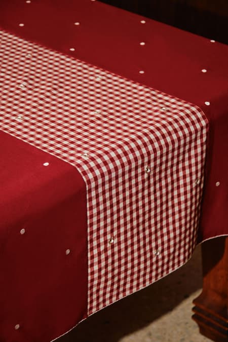 Homer 6-Seater Tablecloth - Maroon/Maroon Check