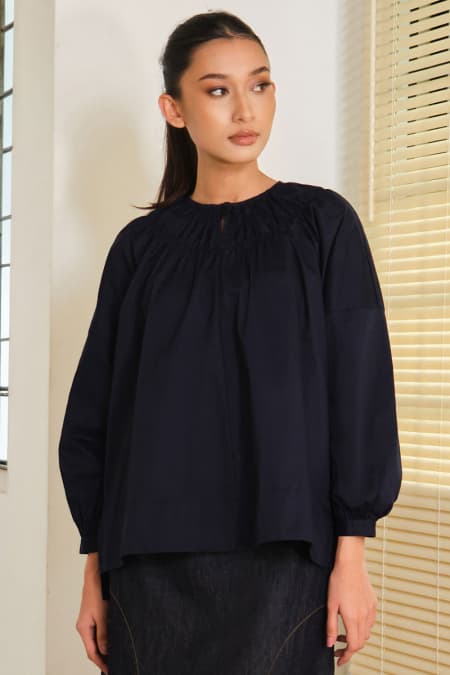 Daliah Drop Shoulder Blouse - Midnight Blue