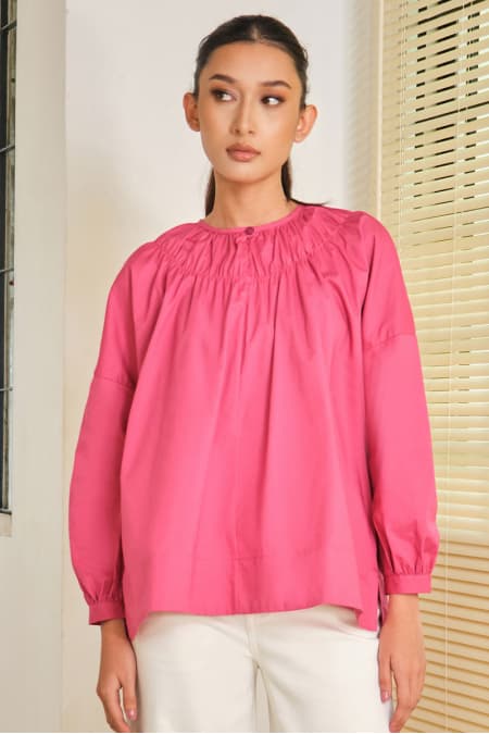 Daliah Drop Shoulder Blouse - Hibiscus