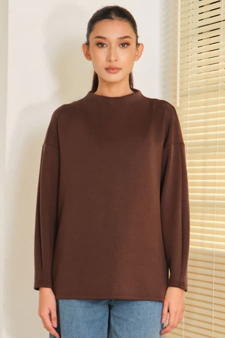 Denali Soft High Neck Blouse - Pinecone