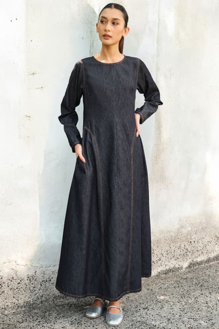 Forrest Peplum Denim Dress - Dark Wash