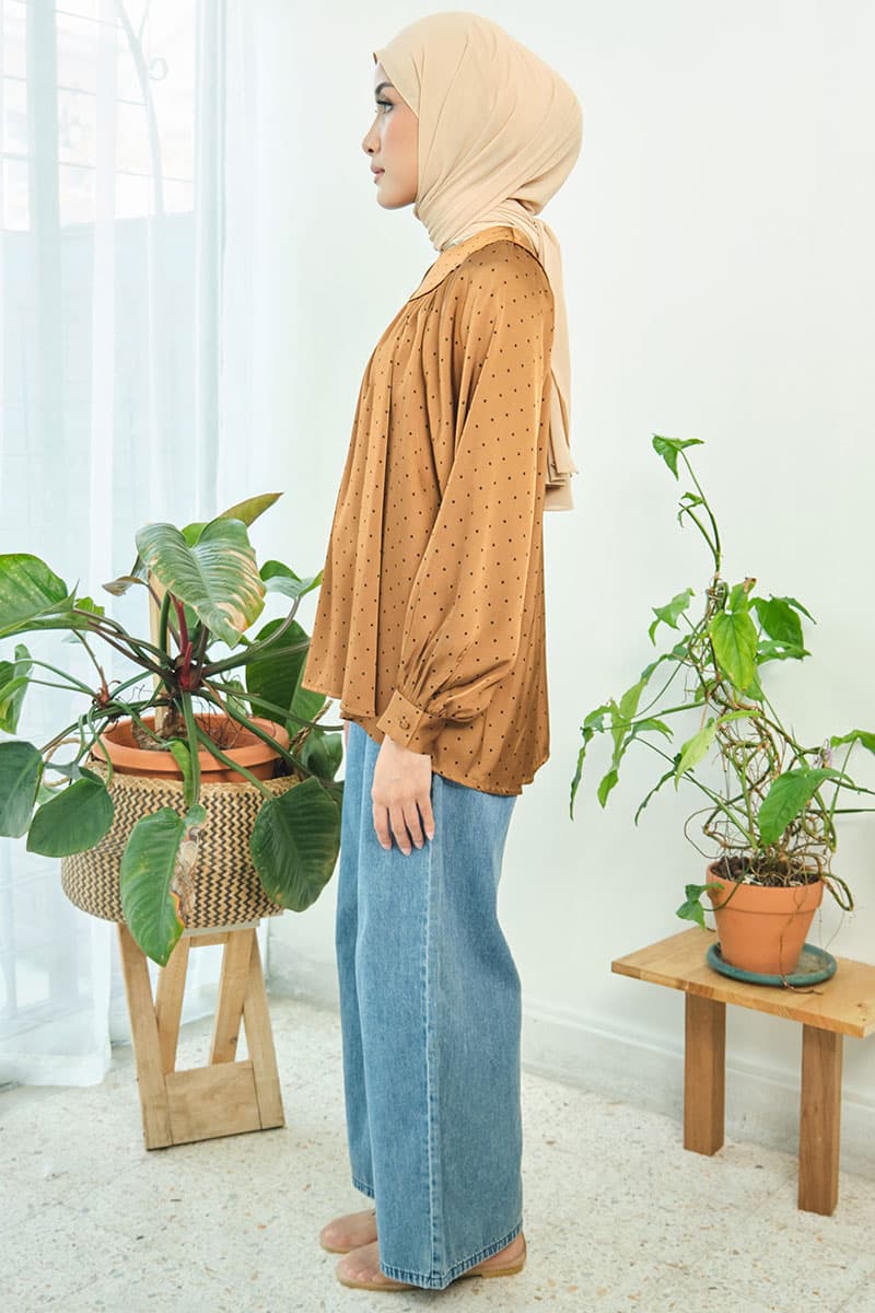 Bradley Flared Blouse - Brown Polka - Image 3