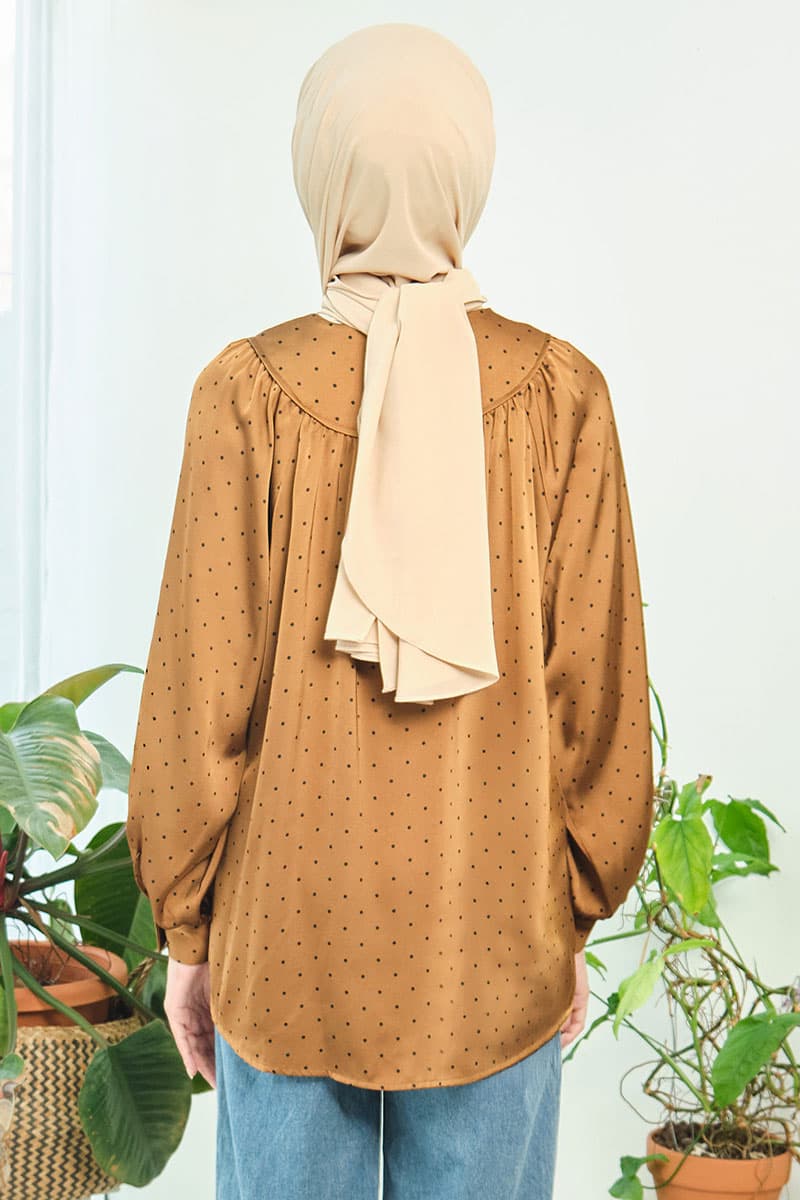 Bradley Flared Blouse - Brown Polka - Image 4