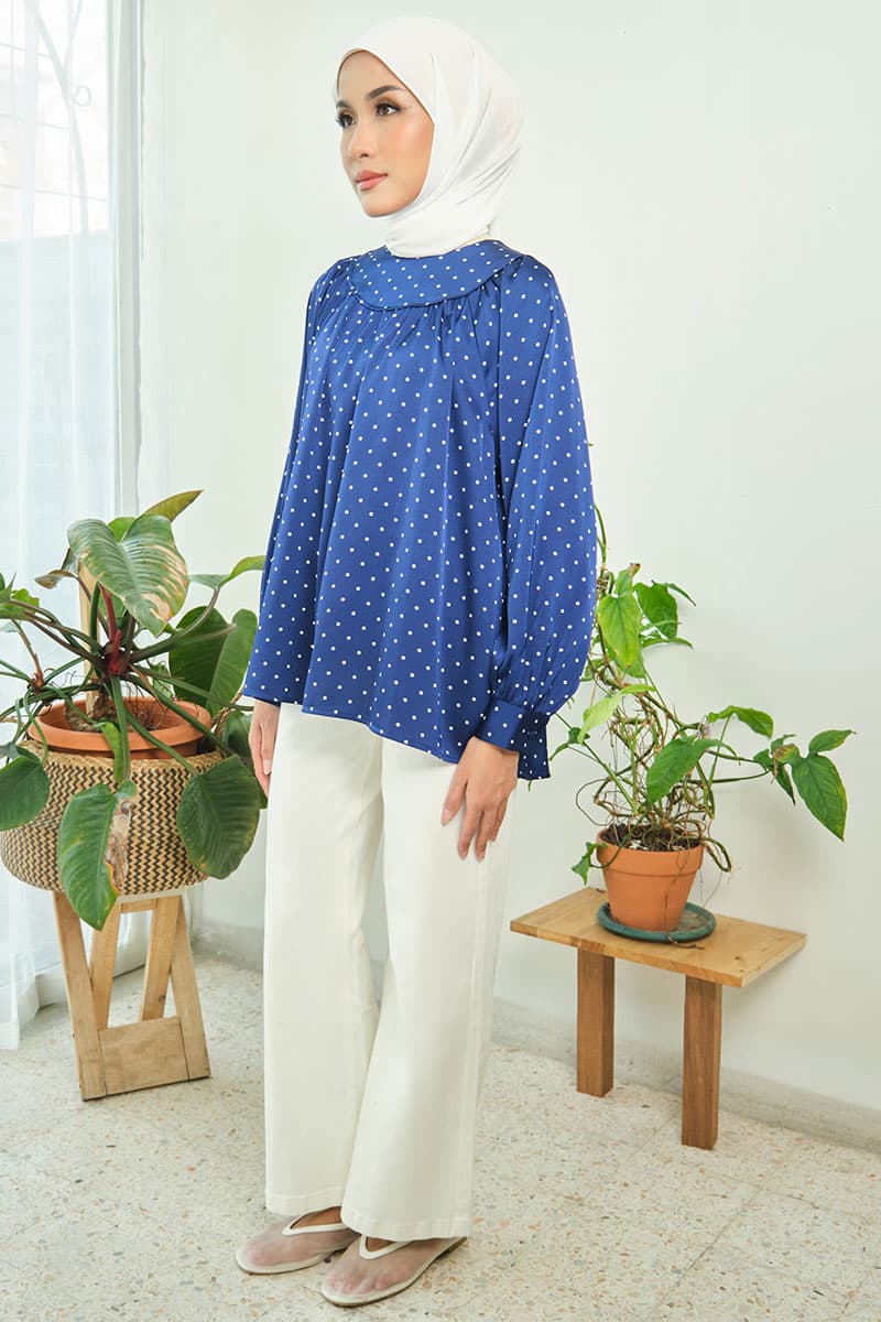 Bradley Flared Blouse - Navy Polka - Image 3