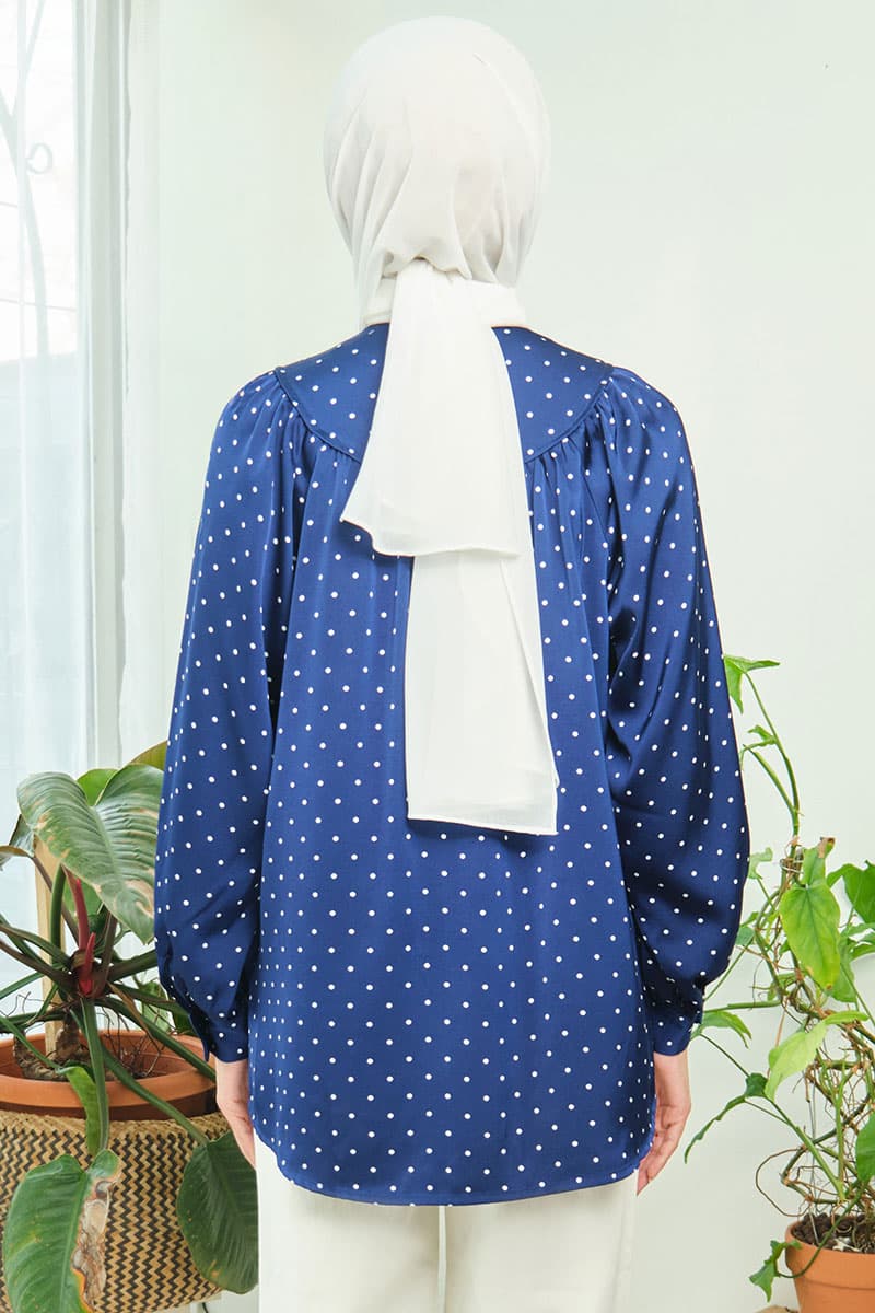 Bradley Flared Blouse - Navy Polka - Image 4