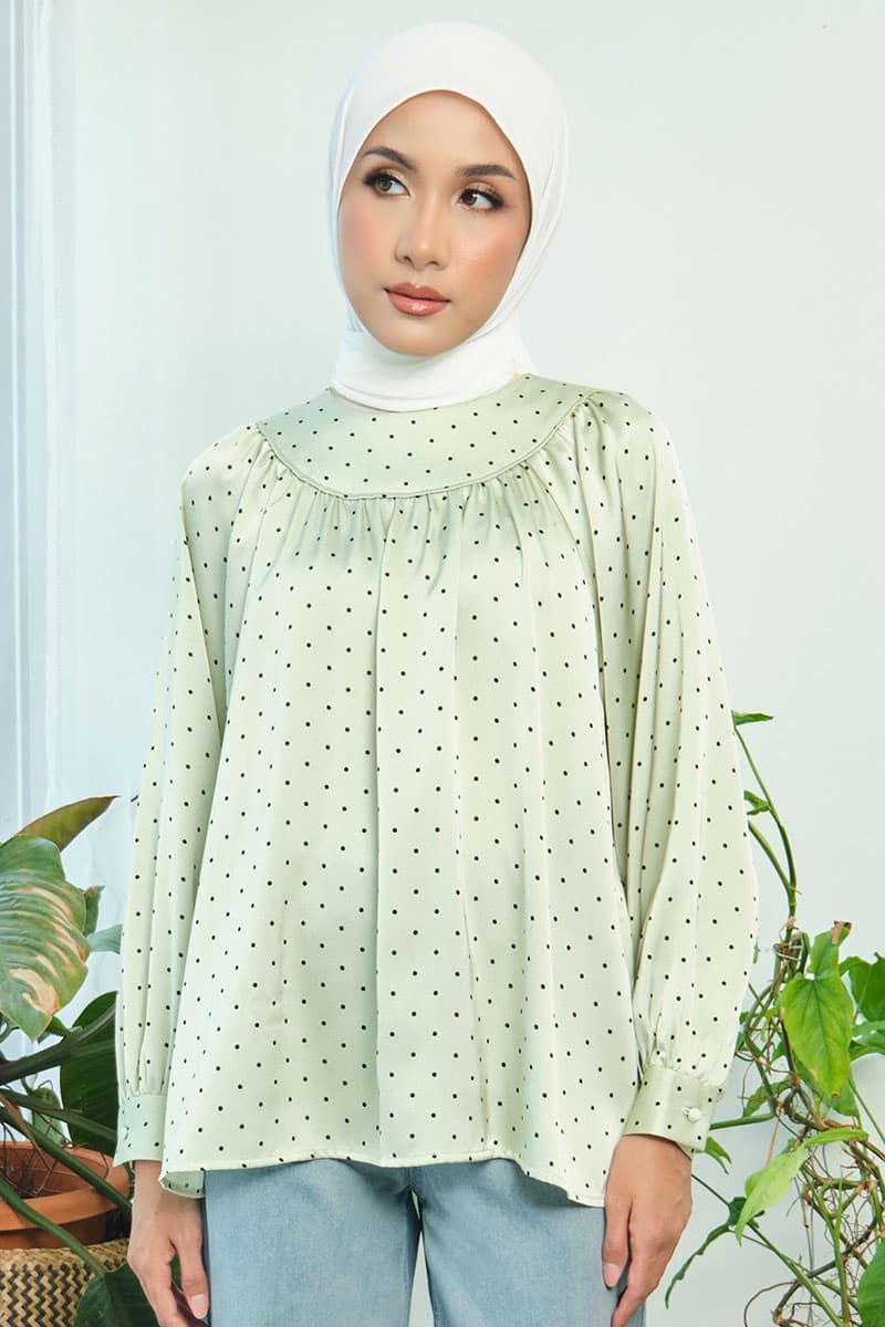 Bradley Flared Blouse - Mint Polka - Image 1