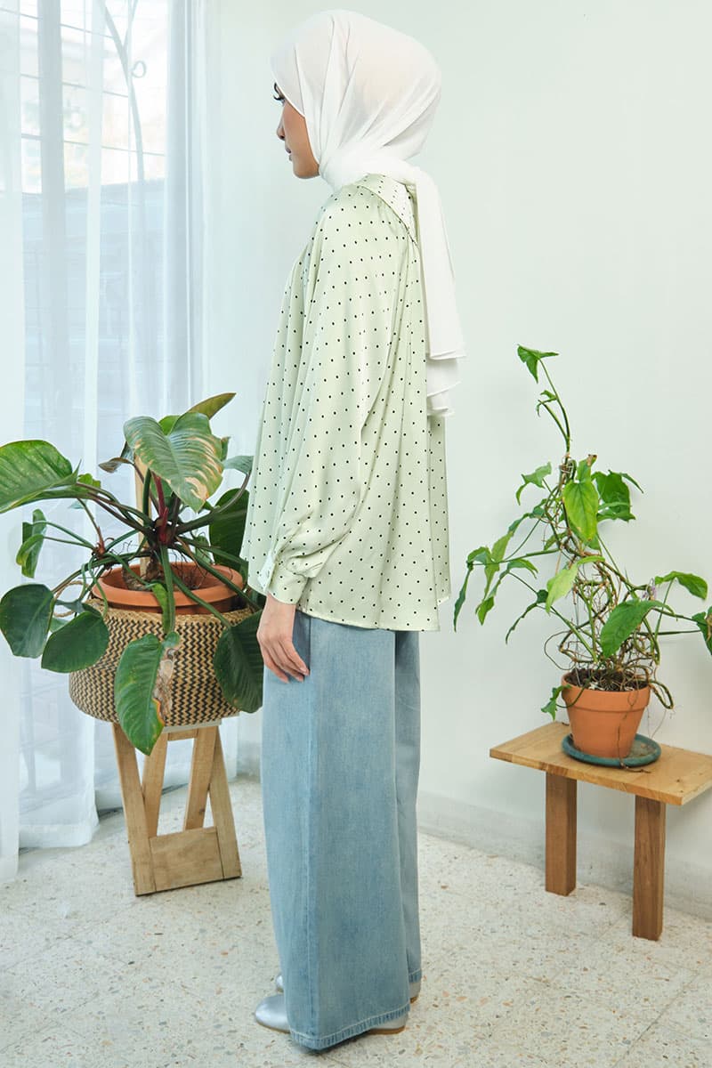 Bradley Flared Blouse - Mint Polka - Image 3
