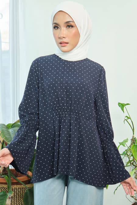 Mountain Flared Blouse - Midnight Polka
