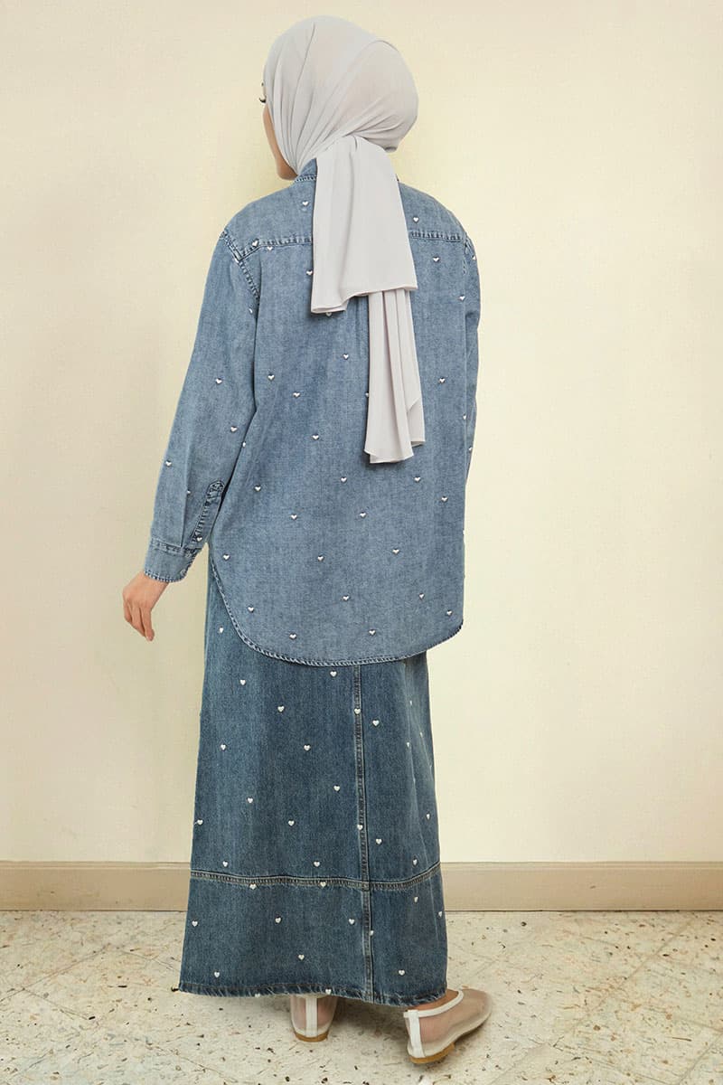 COTTON Carine A-Line Denim Skirt - Light Wash - Image 4