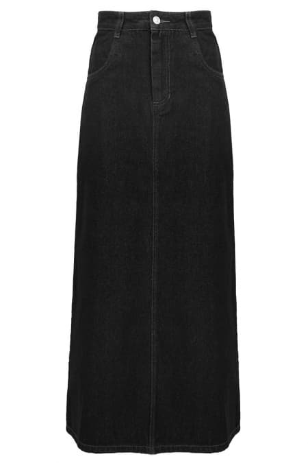 COTTON Castle A-Line Denim Skirt - Black