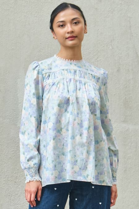 Daytona Flared Blouse - Aqua Floral