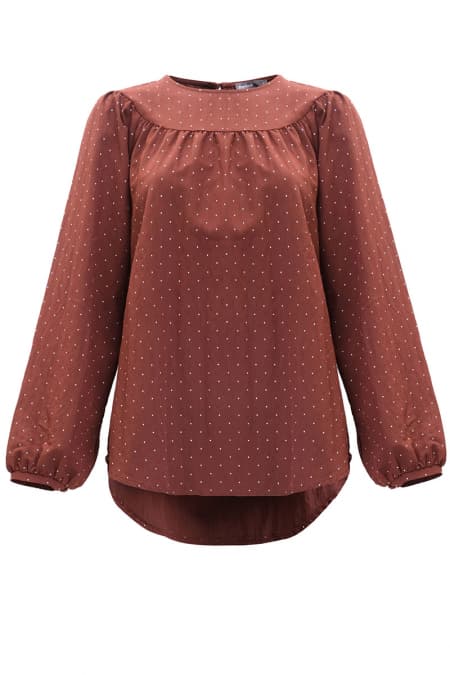 Valley Raglan Sleeve Blouse - Brown Polka