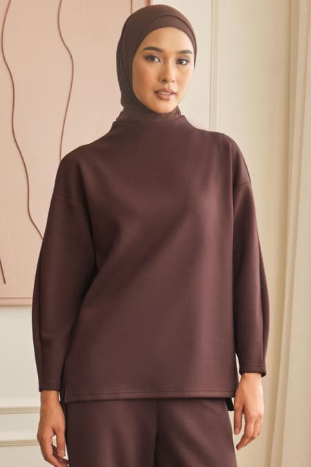 Denali High Neck Blouse 2.0 - Dark Chestnut