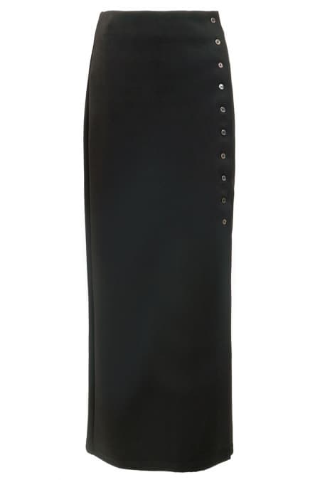 Leeder Button Slit Skirt - Black