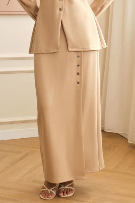 Leeder Button Slit Skirt - Camel