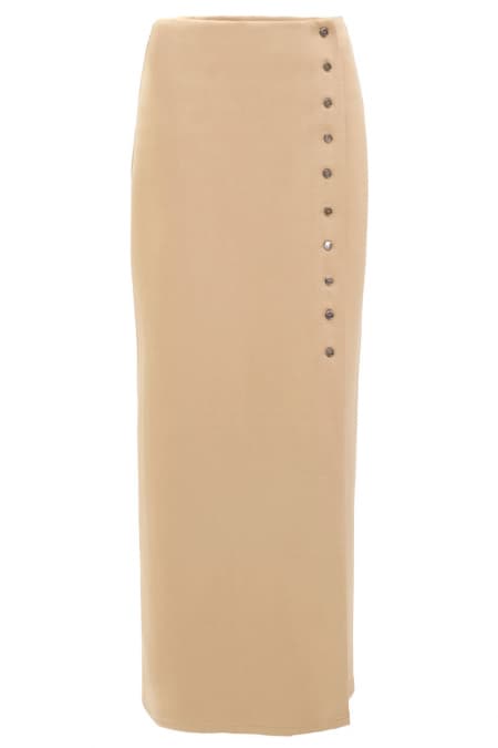 Leeder Button Slit Skirt - Camel