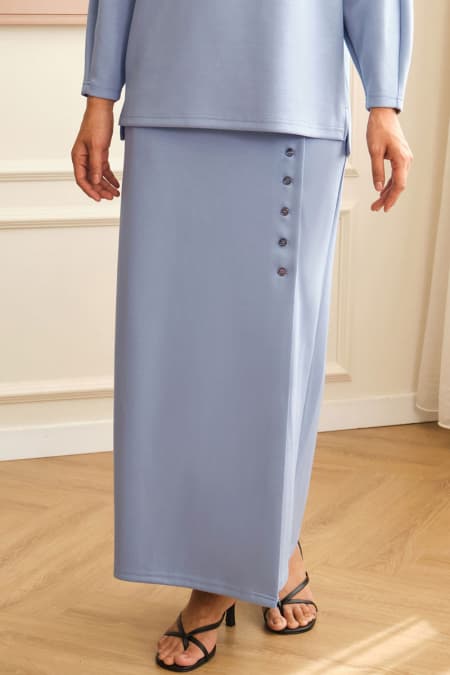 Leeder Button Slit Skirt - Blue Bell