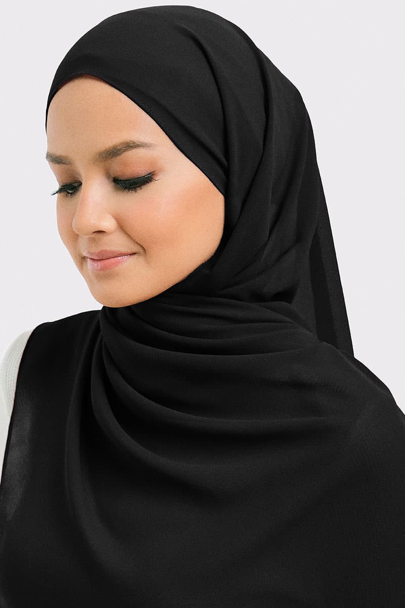Aida Chiffon Tudung Headscarf - Black - Image 2