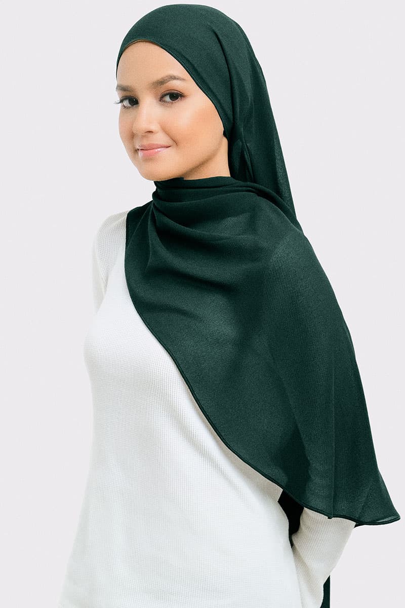 Aida Chiffon Tudung Headscarf - Dark Green - Image 1