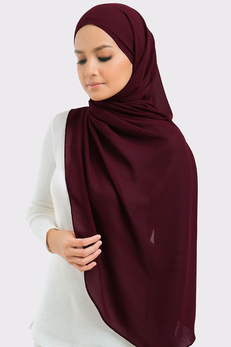 Aida Chiffon Tudung Headscarf - Burgundy - Image 1