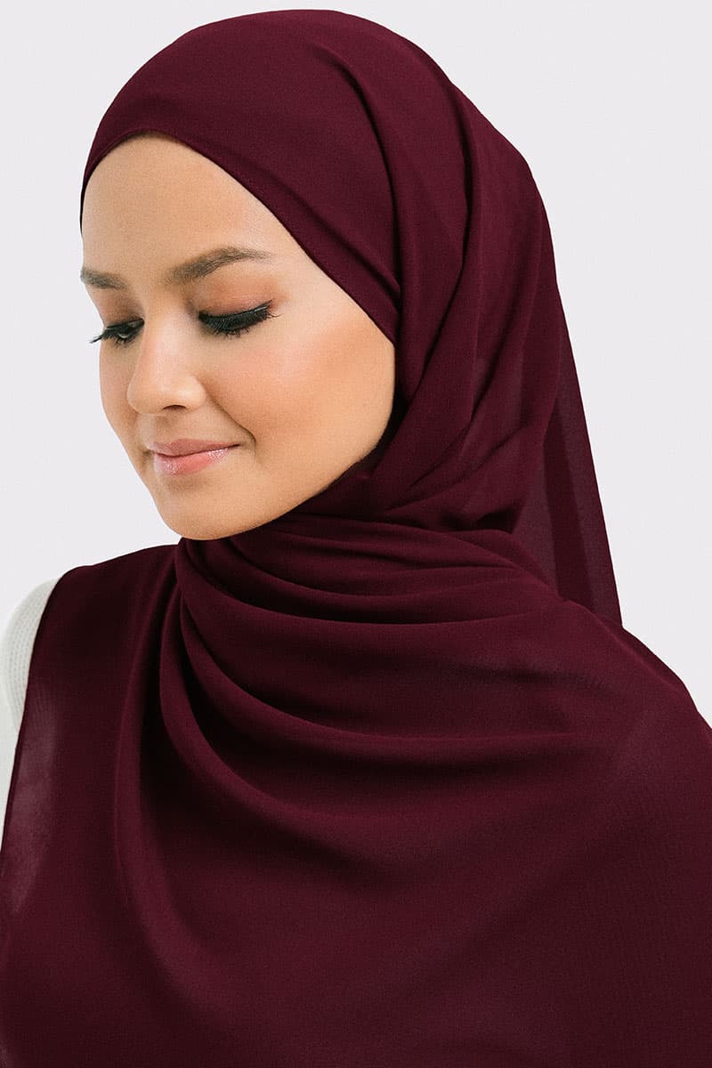 Aida Chiffon Tudung Headscarf - Burgundy - Image 2