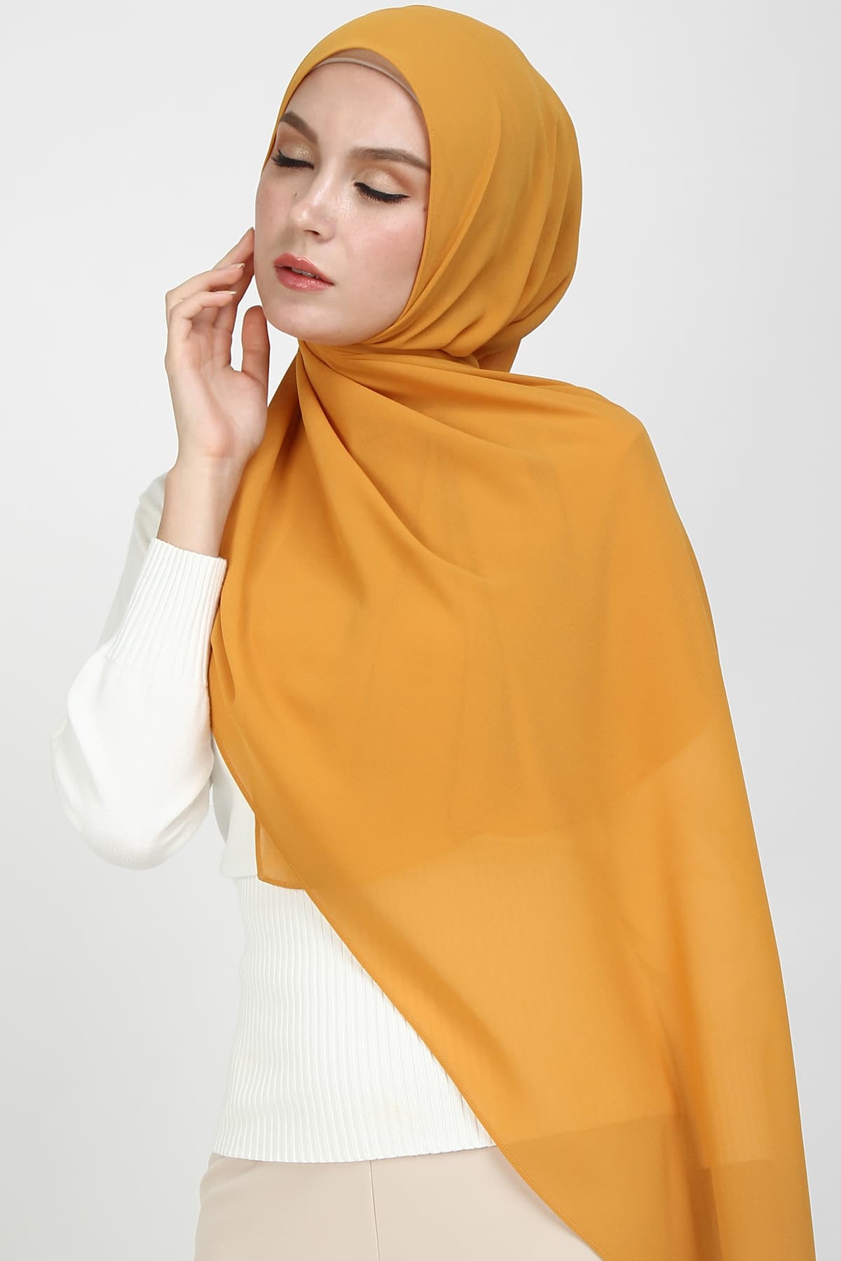 Aida Chiffon Tudung Headscarf - Mustard - Image 1