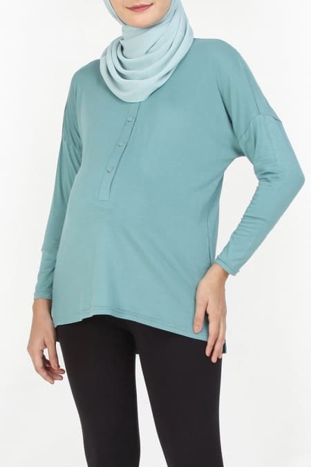 Monika Drop Shoulder Blouse - Mineral Blue