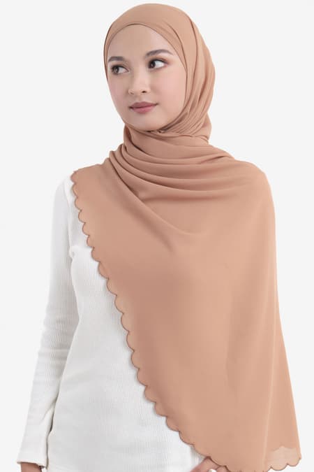 Leily Scallop Chiffon Headscarf - Milk Coffee