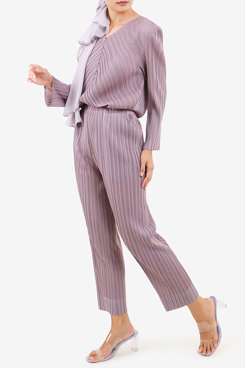 Lijana Pleated Elastic Waist Pants - Deep Lavender - Image 3