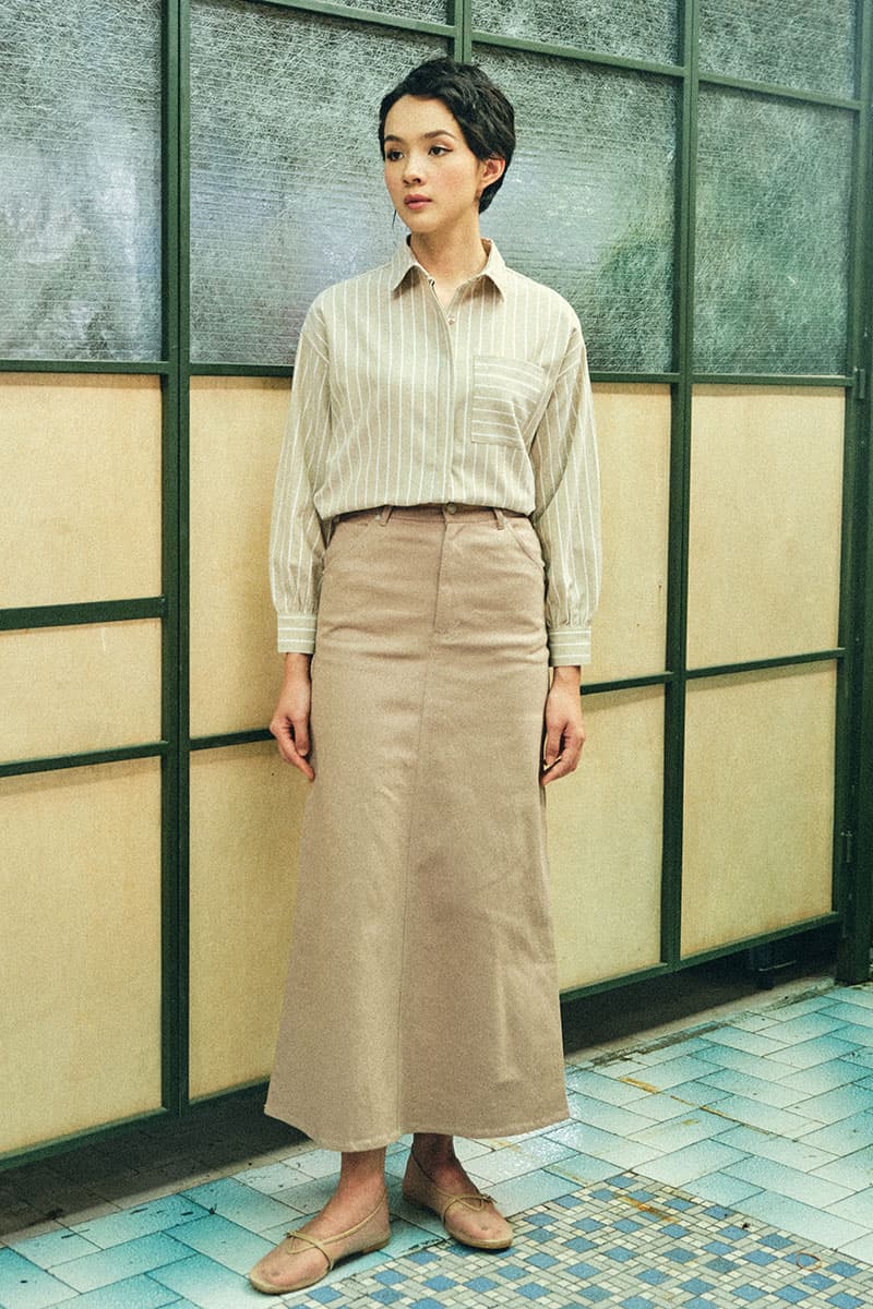 COTTON Reyyan A-line Denim Skirt 2.0 - Beige - Image 3