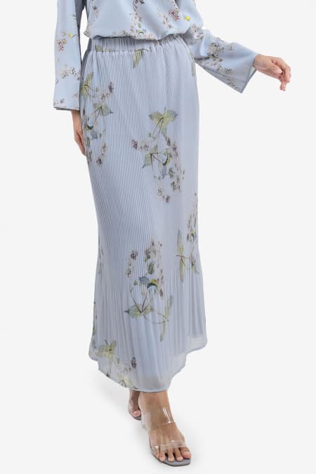 Maryssa Pleated Skirt - Blue Floral