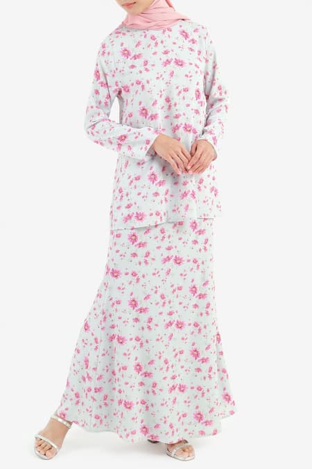 Ghaziah Mermaid Skirt - Mint Grey Floral